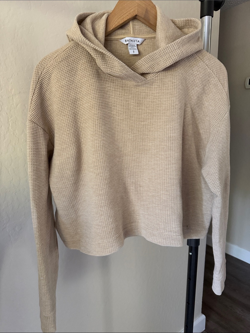 ATHLETA Tranquil Waffle Knit Cropped Hoodie Vanilla Cream Size S